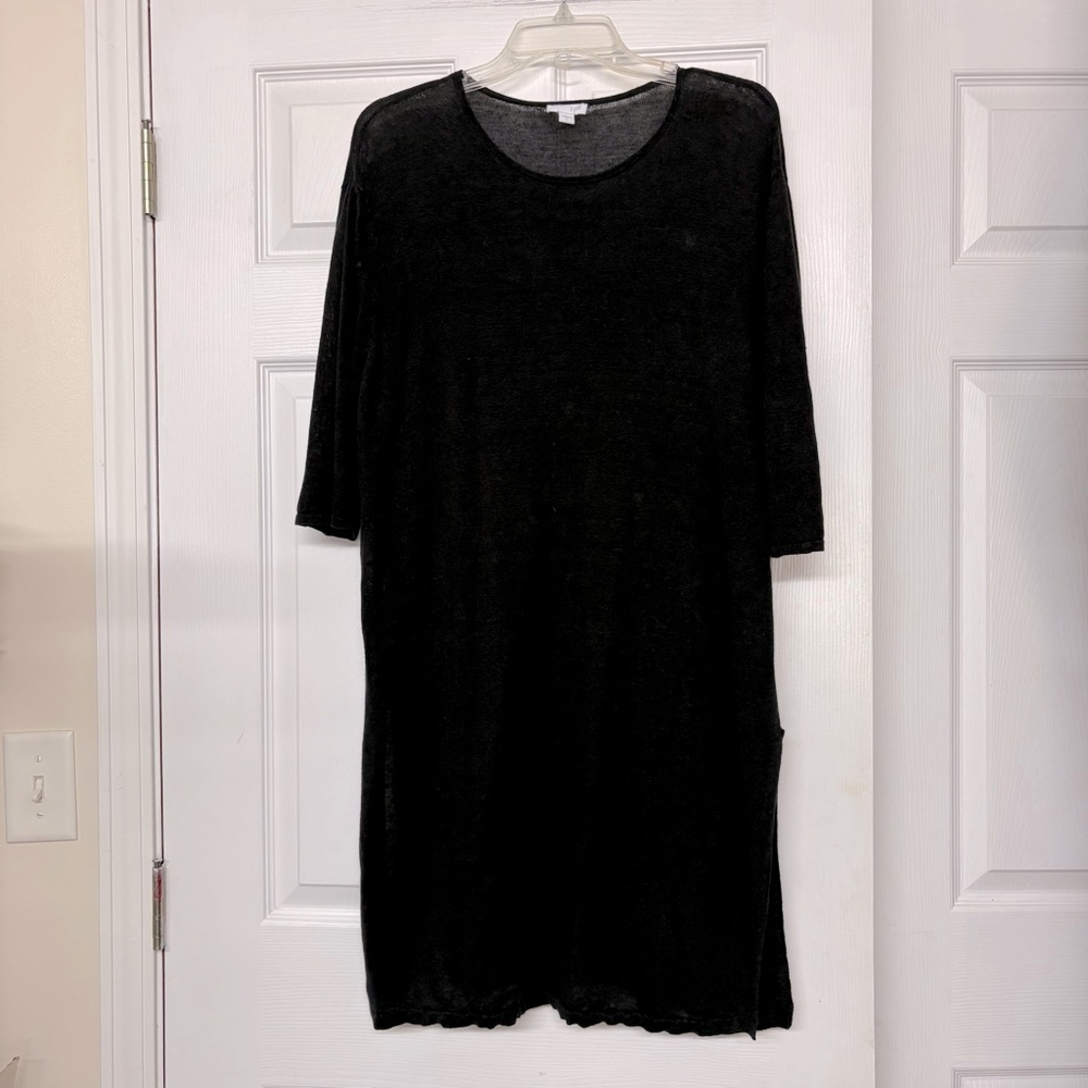 J. Jill Linen Blend Long Line Swim Beach Cover Black Sz L